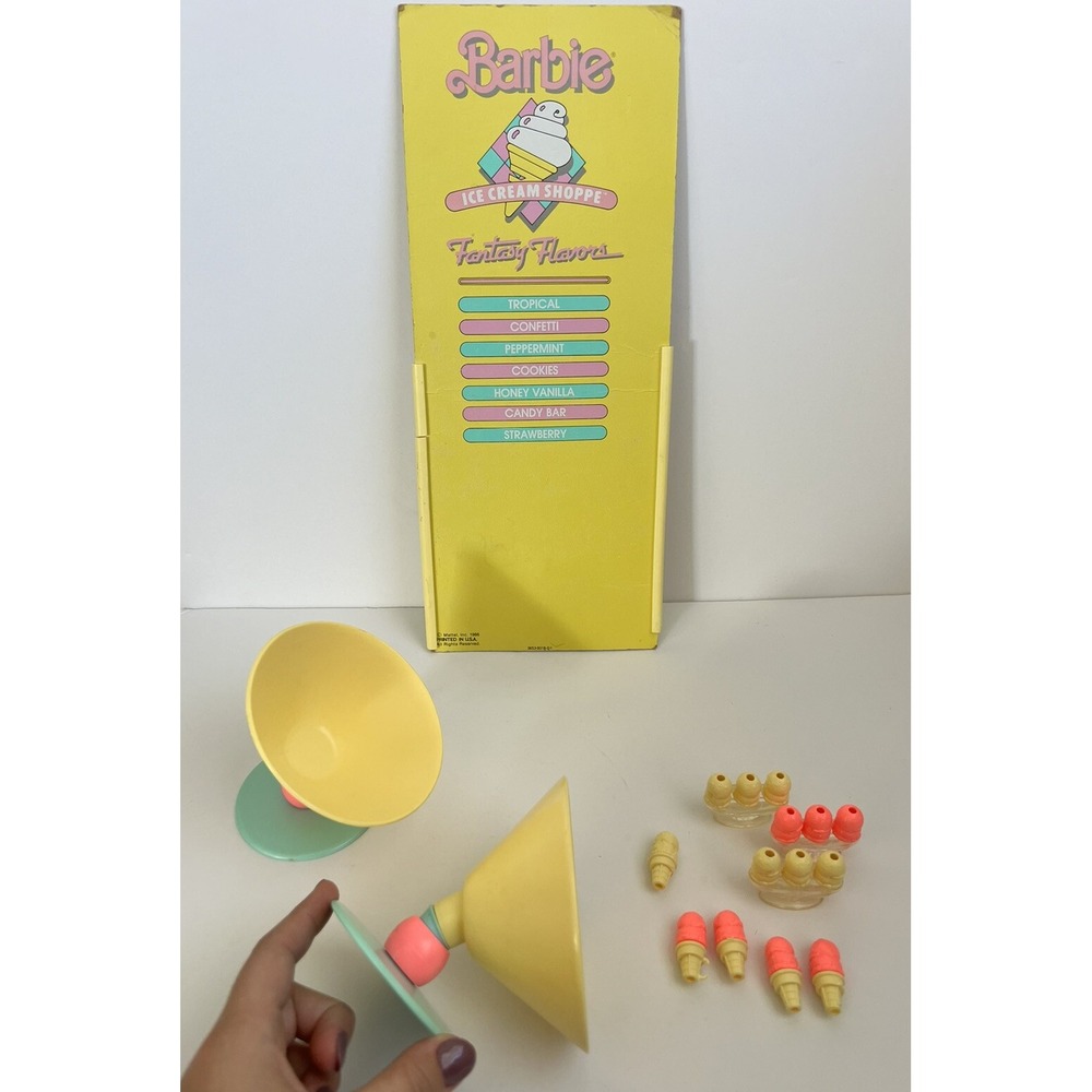 Vintage 1987 Barbie Ice Cream Shoppe Replacement Accessories Cones Chairs Sign